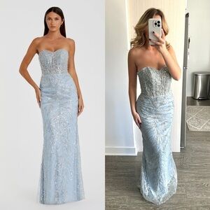 MAC DUGGAL Blue Strapless Embellished Trumpet Gown 4